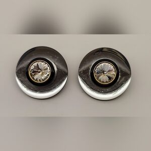 Free w/ Purchase Vintage Clip On Silver Mirrored & Black  Round Clip On Earrings